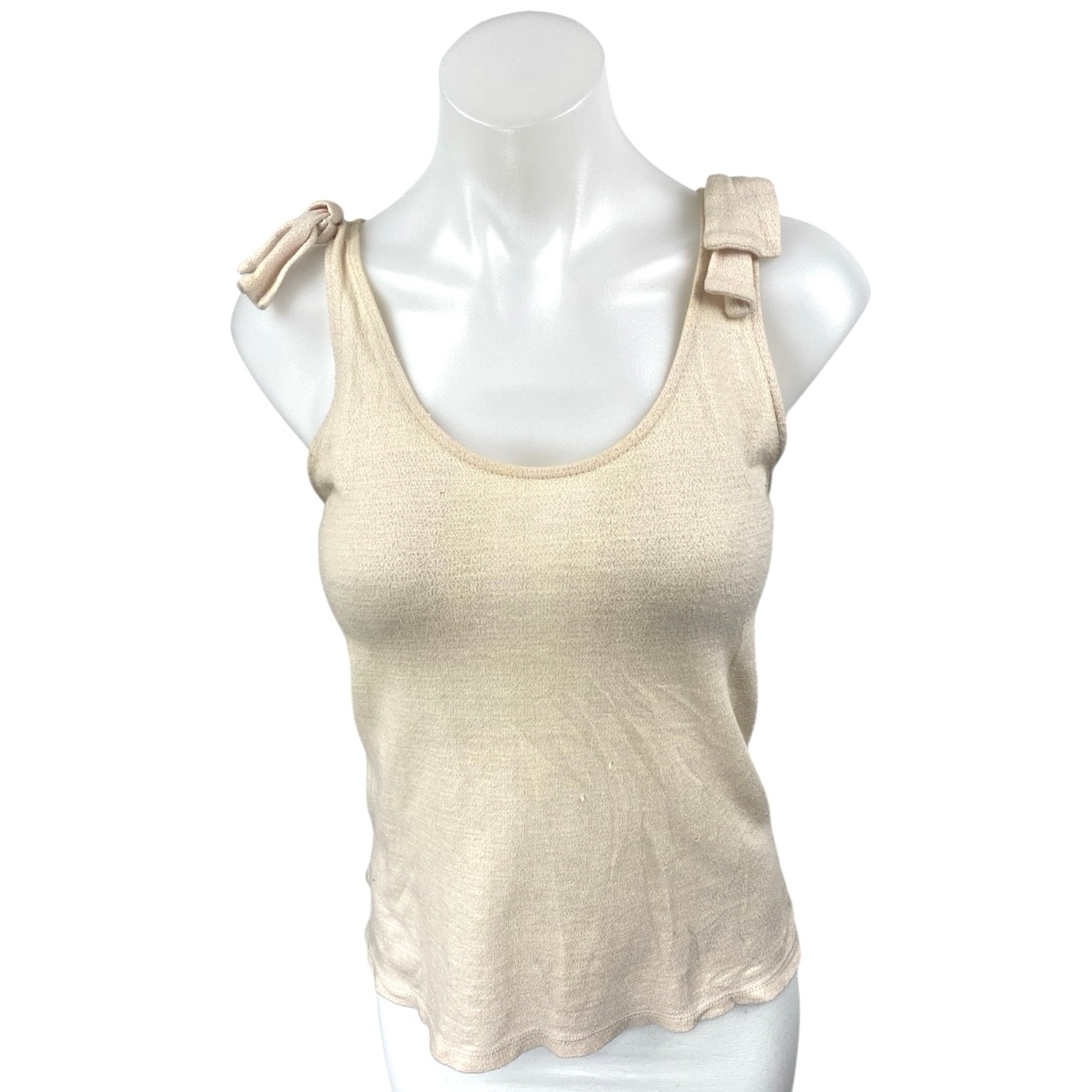 Mng Mango Women's Beige Tan Bow Strap Scoop Neck Cami Camisole Tank Top Size S